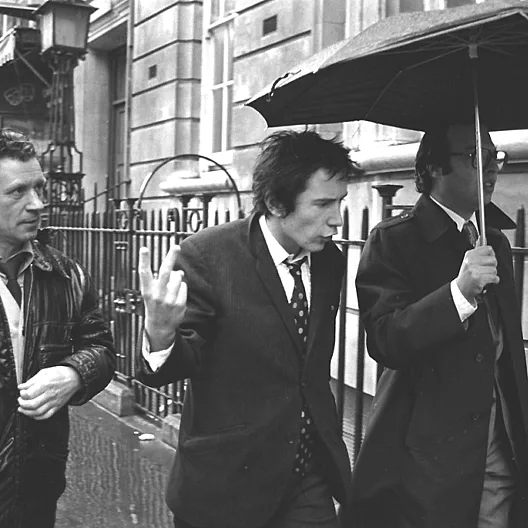 Johnny Rotton outside Marlborough Street Magistrates Court — London, England